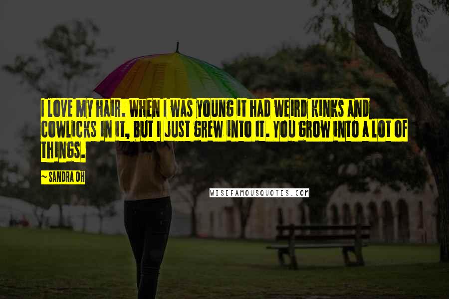 Sandra Oh Quotes: I love my hair. When I was young it had weird kinks and cowlicks in it, but I just grew into it. You grow into a lot of things.