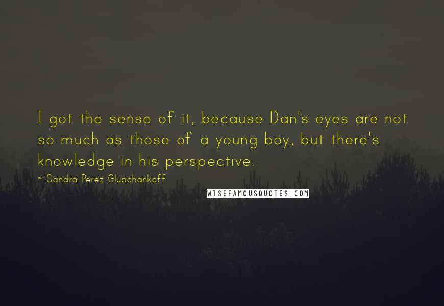 Sandra Perez Gluschankoff Quotes: I got the sense of it, because Dan's eyes are not so much as those of a young boy, but there's knowledge in his perspective.