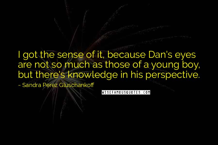 Sandra Perez Gluschankoff Quotes: I got the sense of it, because Dan's eyes are not so much as those of a young boy, but there's knowledge in his perspective.