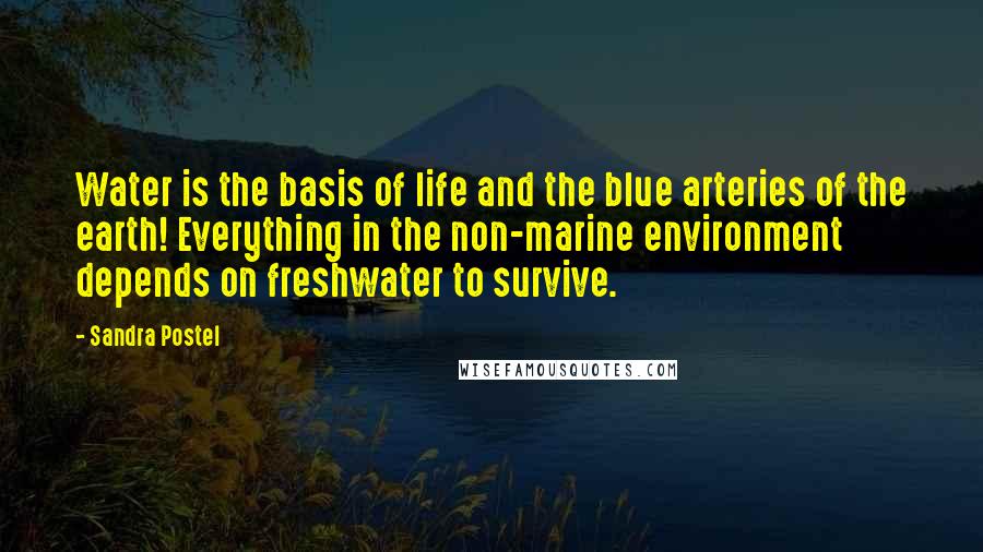Sandra Postel Quotes: Water is the basis of life and the blue arteries of the earth! Everything in the non-marine environment depends on freshwater to survive.