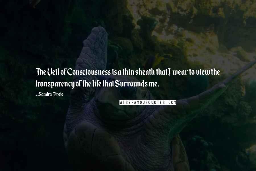 Sandra Proto Quotes: The Veil of Consciousness is a thin sheath thatI wear to view the transparency of the life thatSurrounds me.