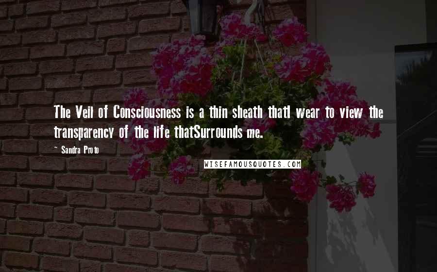 Sandra Proto Quotes: The Veil of Consciousness is a thin sheath thatI wear to view the transparency of the life thatSurrounds me.
