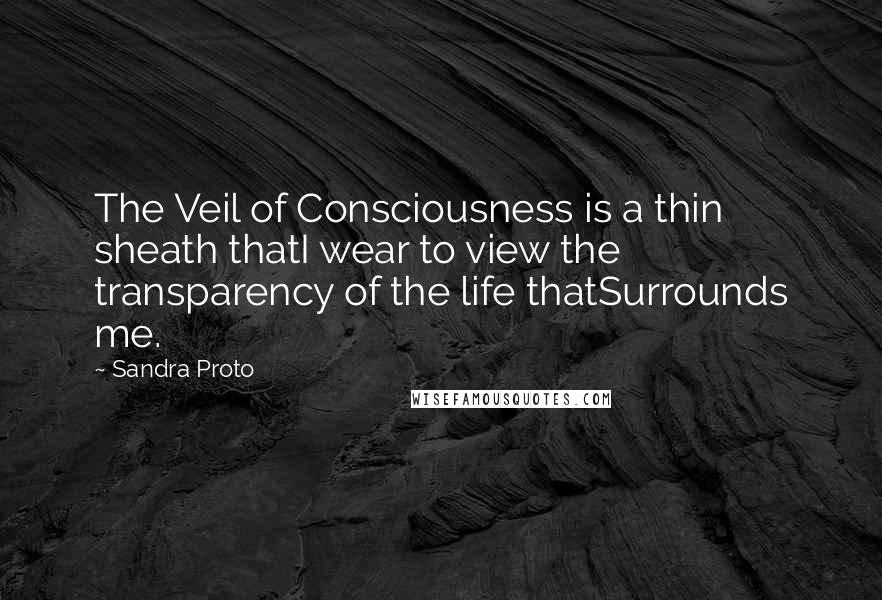 Sandra Proto Quotes: The Veil of Consciousness is a thin sheath thatI wear to view the transparency of the life thatSurrounds me.