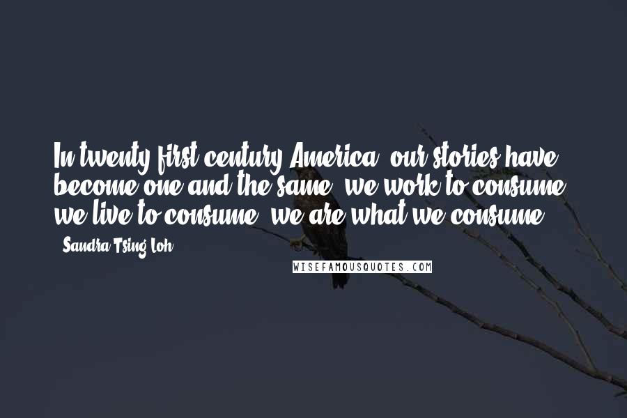 Sandra Tsing Loh Quotes: In twenty-first-century America, our stories have become one and the same: we work to consume, we live to consume, we are what we consume.