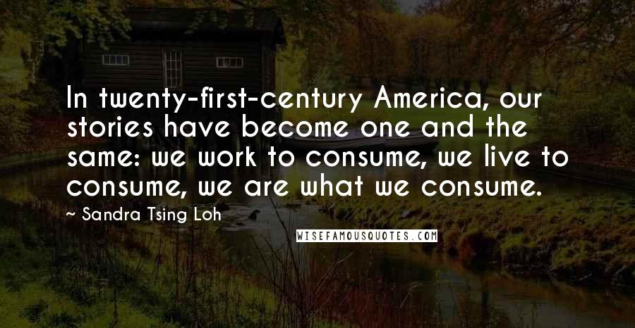 Sandra Tsing Loh Quotes: In twenty-first-century America, our stories have become one and the same: we work to consume, we live to consume, we are what we consume.