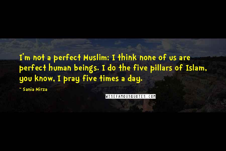 Sania Mirza Quotes: I'm not a perfect Muslim; I think none of us are perfect human beings. I do the five pillars of Islam, you know, I pray five times a day.