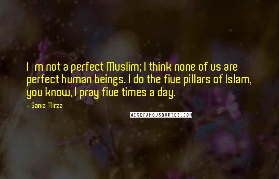 Sania Mirza Quotes: I'm not a perfect Muslim; I think none of us are perfect human beings. I do the five pillars of Islam, you know, I pray five times a day.