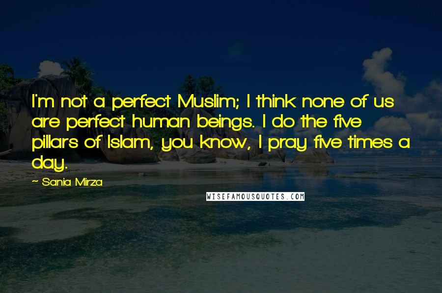 Sania Mirza Quotes: I'm not a perfect Muslim; I think none of us are perfect human beings. I do the five pillars of Islam, you know, I pray five times a day.