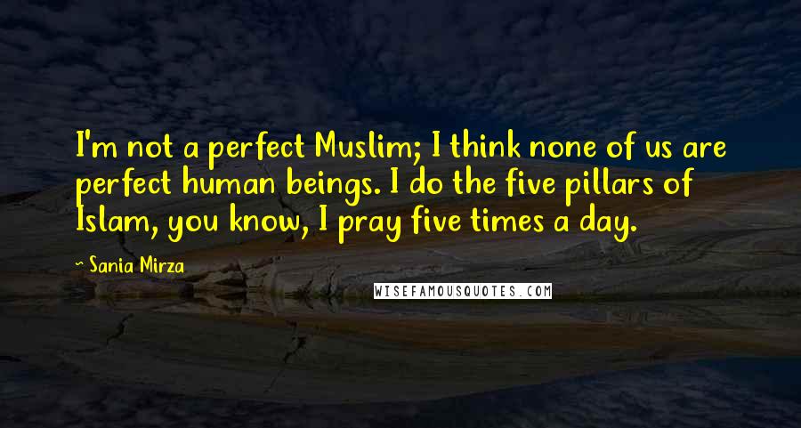 Sania Mirza Quotes: I'm not a perfect Muslim; I think none of us are perfect human beings. I do the five pillars of Islam, you know, I pray five times a day.