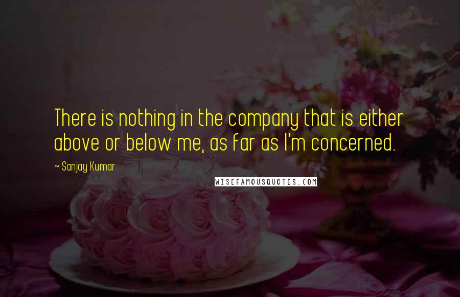 Sanjay Kumar Quotes: There is nothing in the company that is either above or below me, as far as I'm concerned.