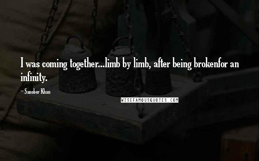 Sanober Khan Quotes: I was coming together...limb by limb, after being brokenfor an infinity.