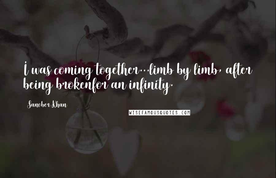 Sanober Khan Quotes: I was coming together...limb by limb, after being brokenfor an infinity.