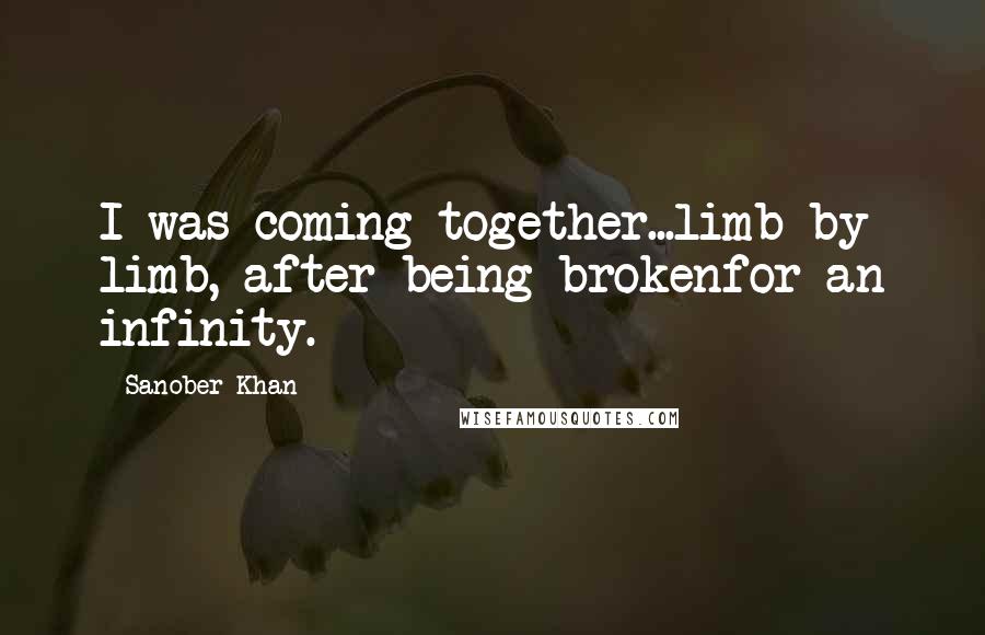 Sanober Khan Quotes: I was coming together...limb by limb, after being brokenfor an infinity.