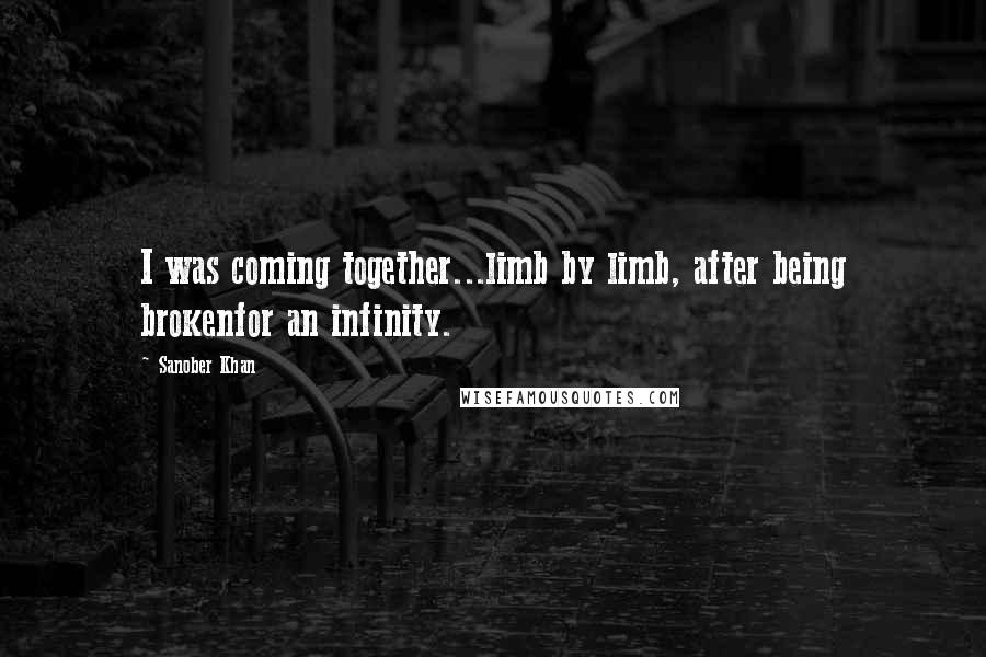 Sanober Khan Quotes: I was coming together...limb by limb, after being brokenfor an infinity.