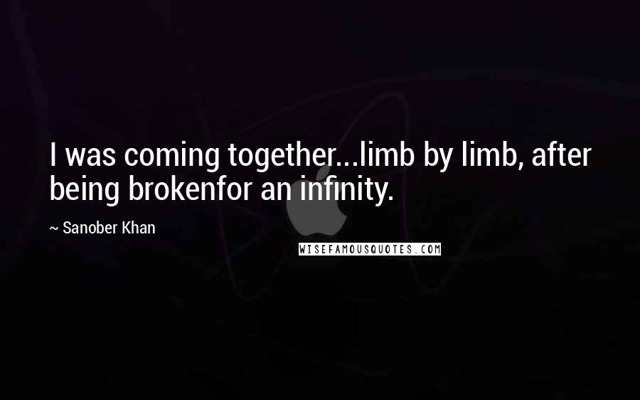 Sanober Khan Quotes: I was coming together...limb by limb, after being brokenfor an infinity.