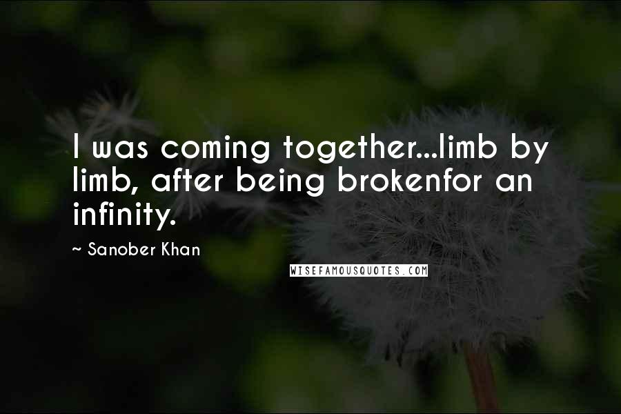 Sanober Khan Quotes: I was coming together...limb by limb, after being brokenfor an infinity.