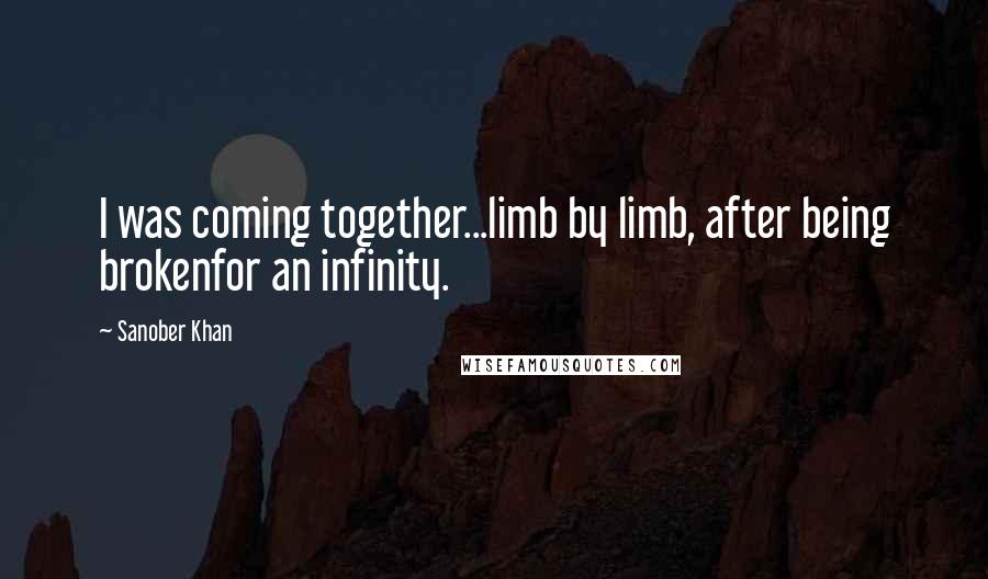 Sanober Khan Quotes: I was coming together...limb by limb, after being brokenfor an infinity.