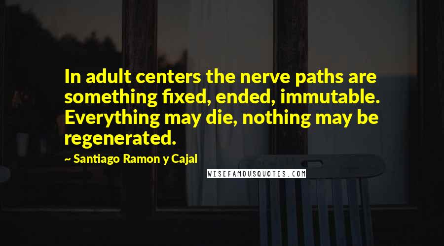 Santiago Ramon Y Cajal Quotes: In adult centers the nerve paths are something fixed, ended, immutable. Everything may die, nothing may be regenerated.