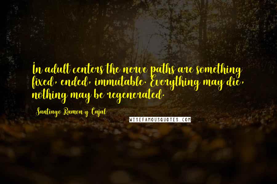 Santiago Ramon Y Cajal Quotes: In adult centers the nerve paths are something fixed, ended, immutable. Everything may die, nothing may be regenerated.