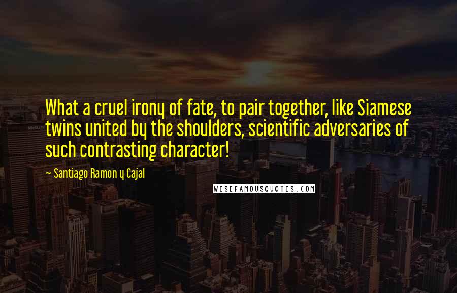 Santiago Ramon Y Cajal Quotes: What a cruel irony of fate, to pair together, like Siamese twins united by the shoulders, scientific adversaries of such contrasting character!