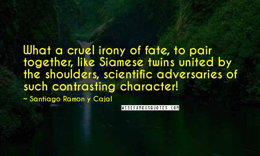 Santiago Ramon Y Cajal Quotes: What a cruel irony of fate, to pair together, like Siamese twins united by the shoulders, scientific adversaries of such contrasting character!