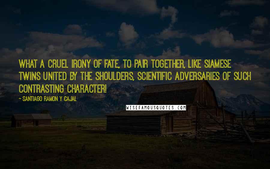 Santiago Ramon Y Cajal Quotes: What a cruel irony of fate, to pair together, like Siamese twins united by the shoulders, scientific adversaries of such contrasting character!