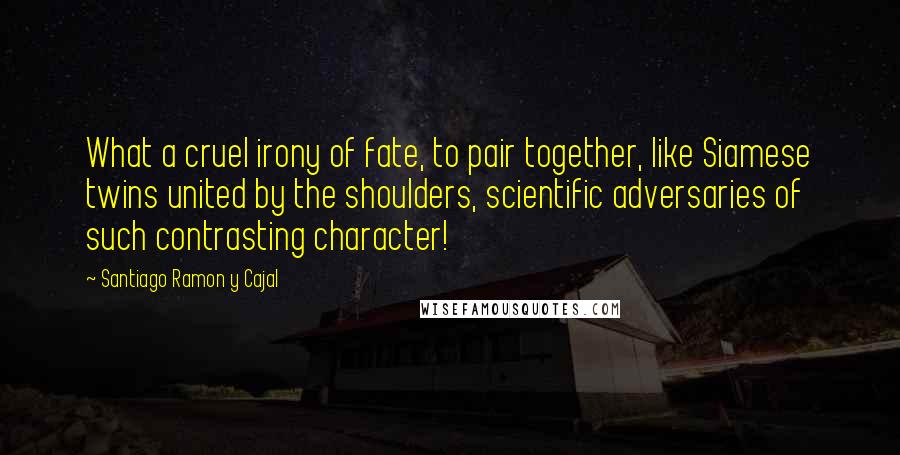 Santiago Ramon Y Cajal Quotes: What a cruel irony of fate, to pair together, like Siamese twins united by the shoulders, scientific adversaries of such contrasting character!