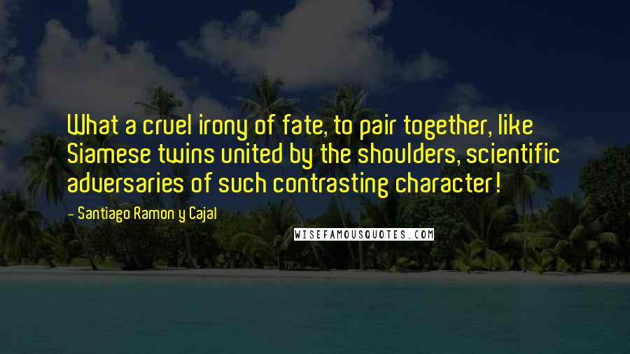 Santiago Ramon Y Cajal Quotes: What a cruel irony of fate, to pair together, like Siamese twins united by the shoulders, scientific adversaries of such contrasting character!