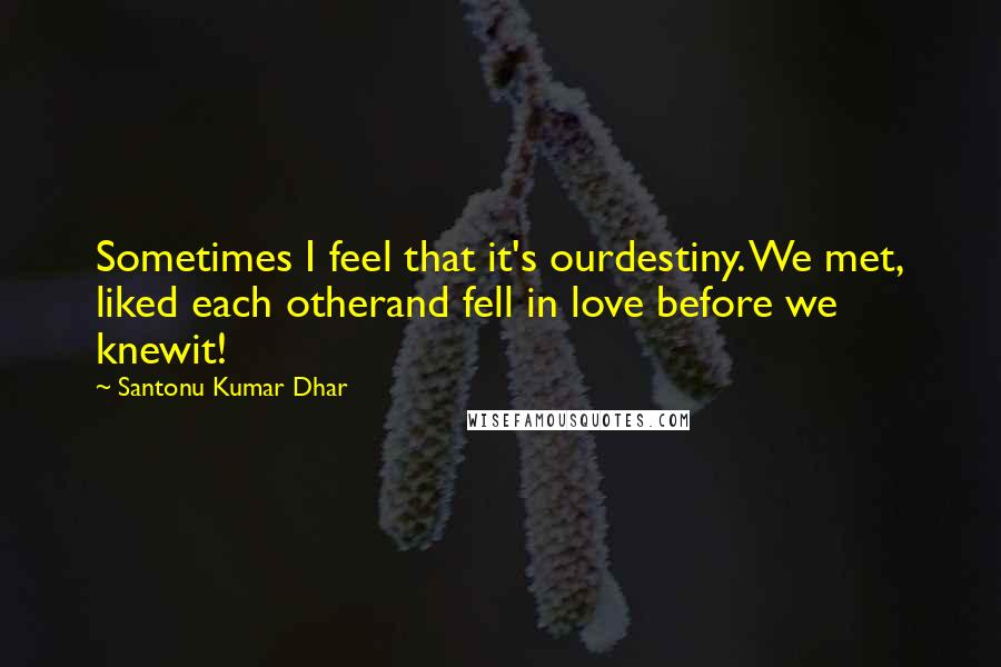 Santonu Kumar Dhar Quotes: Sometimes I feel that it's ourdestiny. We met, liked each otherand fell in love before we knewit!