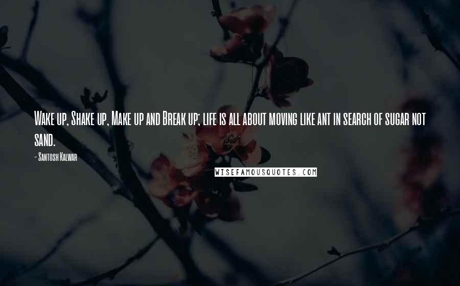 Santosh Kalwar Quotes: Wake up, Shake up, Make up and Break up; life is all about moving like ant in search of sugar not sand.