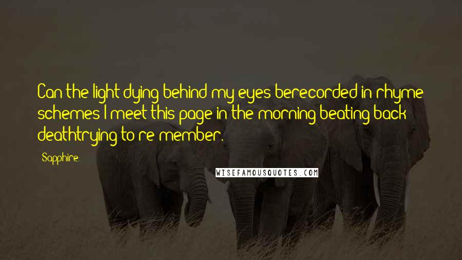 Sapphire. Quotes: Can the light dying behind my eyes berecorded in rhyme schemes?I meet this page in the morning beating back deathtrying to re-member.