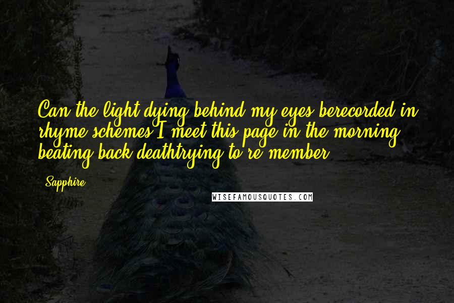 Sapphire. Quotes: Can the light dying behind my eyes berecorded in rhyme schemes?I meet this page in the morning beating back deathtrying to re-member.