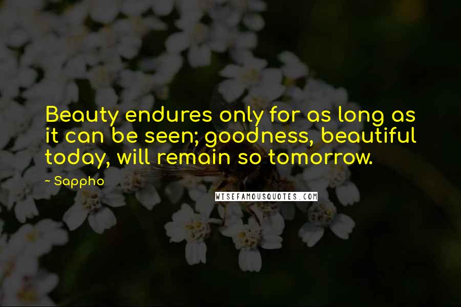 Sappho Quotes: Beauty endures only for as long as it can be seen; goodness, beautiful today, will remain so tomorrow.