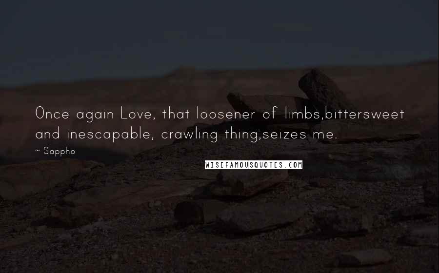 Sappho Quotes: Once again Love, that loosener of limbs,bittersweet and inescapable, crawling thing,seizes me.