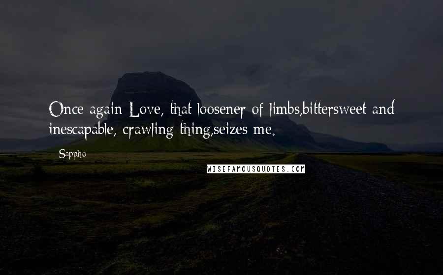 Sappho Quotes: Once again Love, that loosener of limbs,bittersweet and inescapable, crawling thing,seizes me.