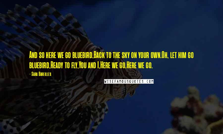 Sara Bareilles Quotes: And so here we go bluebird,Back to the sky on your own.Oh, let him go bluebird,Ready to fly,You and I,Here we go.Here we go.