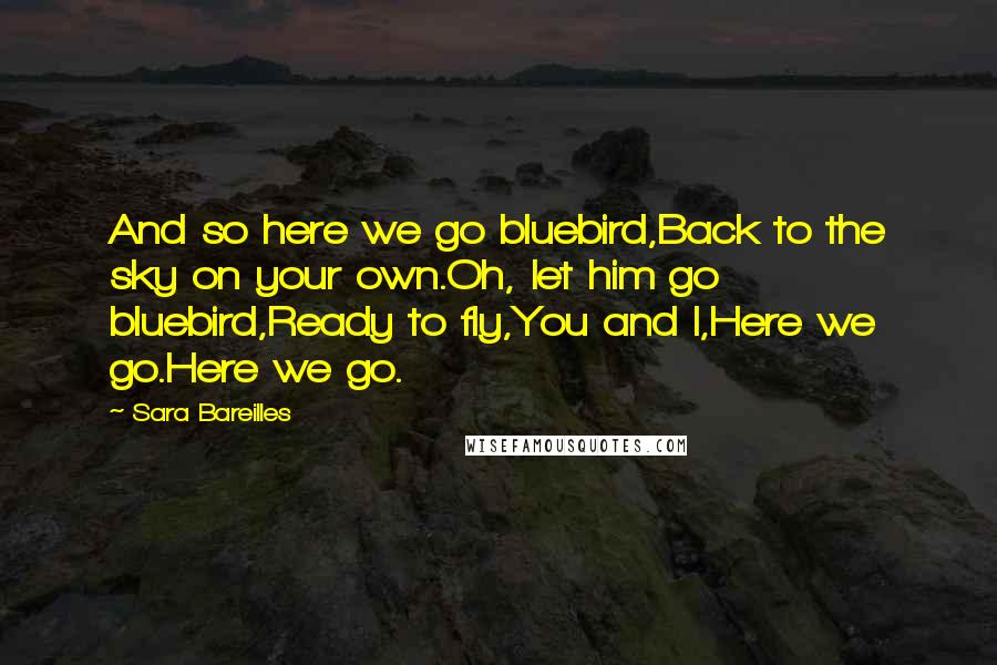 Sara Bareilles Quotes: And so here we go bluebird,Back to the sky on your own.Oh, let him go bluebird,Ready to fly,You and I,Here we go.Here we go.