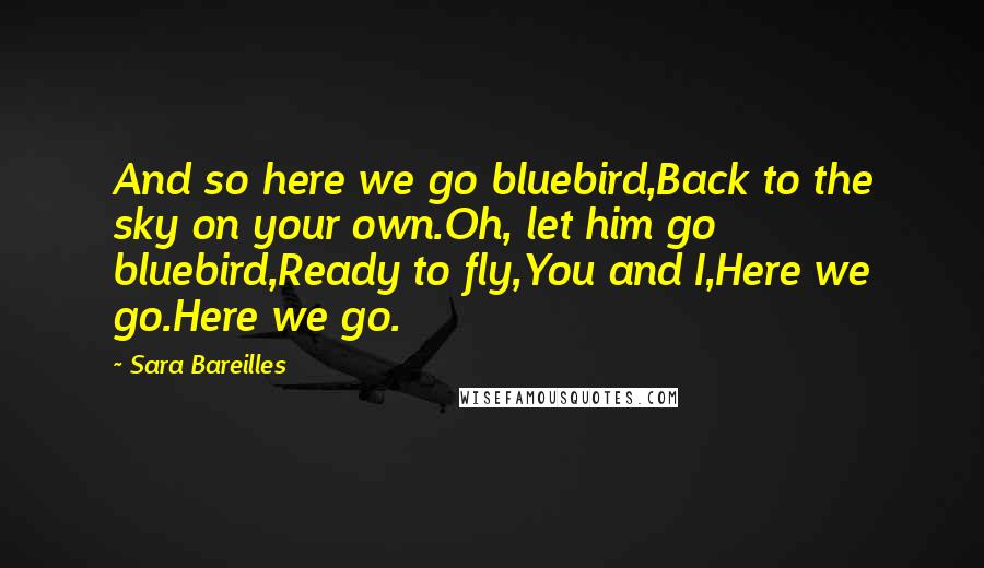 Sara Bareilles Quotes: And so here we go bluebird,Back to the sky on your own.Oh, let him go bluebird,Ready to fly,You and I,Here we go.Here we go.