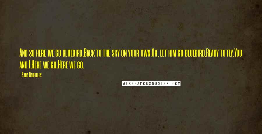 Sara Bareilles Quotes: And so here we go bluebird,Back to the sky on your own.Oh, let him go bluebird,Ready to fly,You and I,Here we go.Here we go.