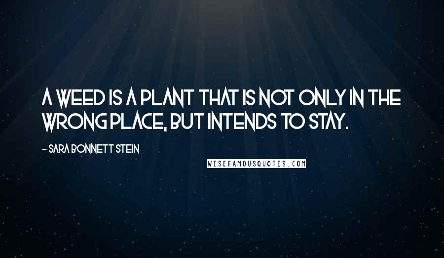 Sara Bonnett Stein Quotes: A weed is a plant that is not only in the wrong place, but intends to stay.