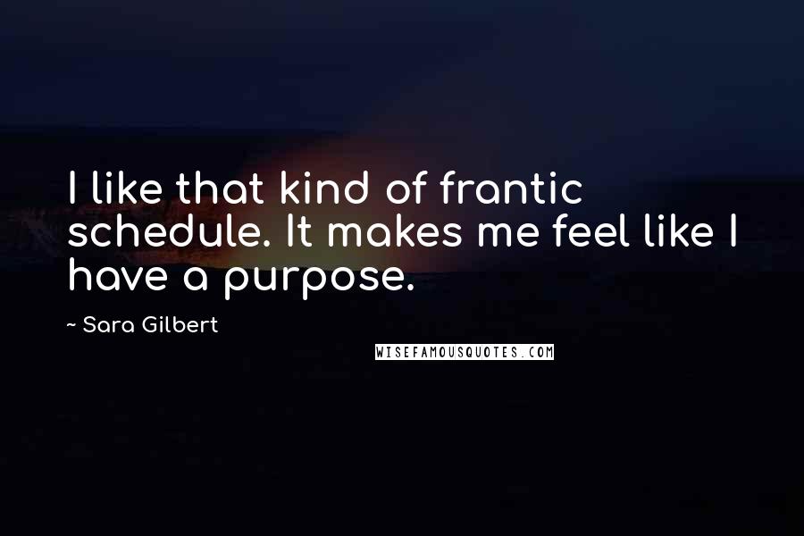 Sara Gilbert Quotes: I like that kind of frantic schedule. It makes me feel like I have a purpose.