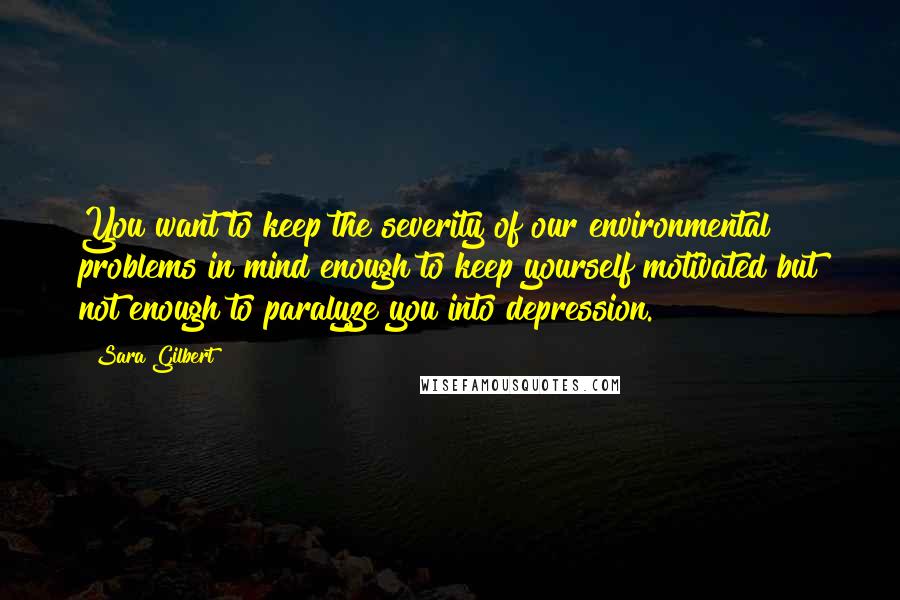 Sara Gilbert Quotes: You want to keep the severity of our environmental problems in mind enough to keep yourself motivated but not enough to paralyze you into depression.