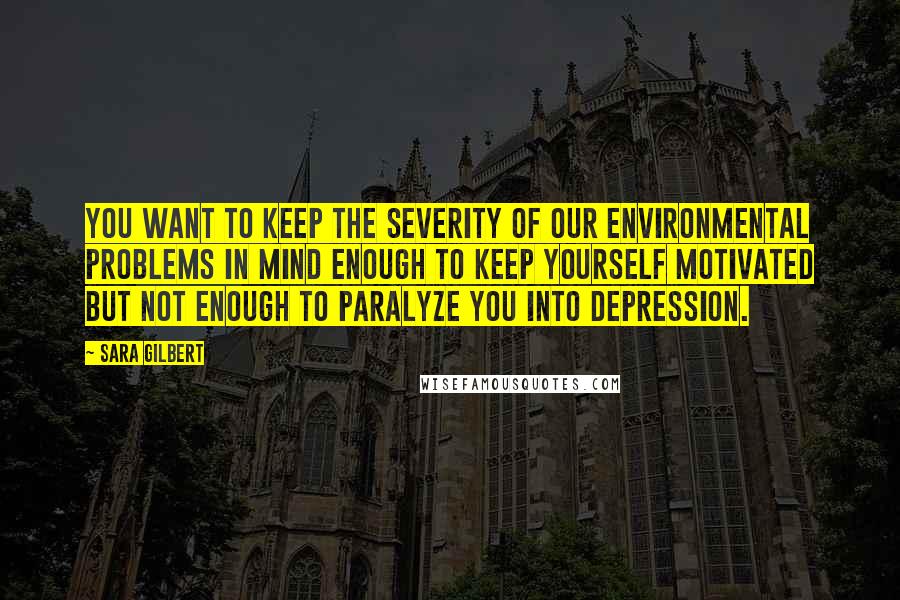 Sara Gilbert Quotes: You want to keep the severity of our environmental problems in mind enough to keep yourself motivated but not enough to paralyze you into depression.