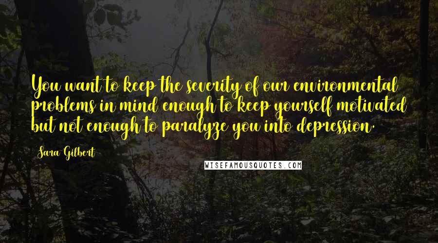 Sara Gilbert Quotes: You want to keep the severity of our environmental problems in mind enough to keep yourself motivated but not enough to paralyze you into depression.