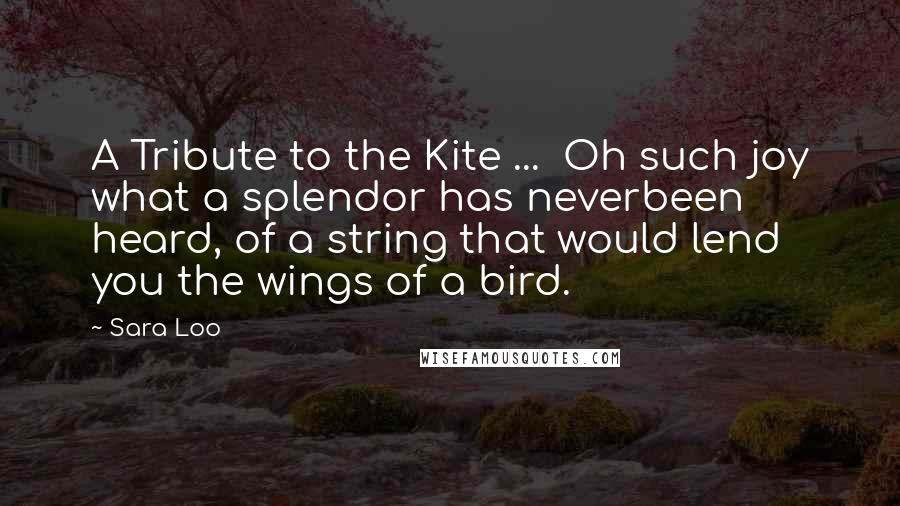 Sara Loo Quotes: A Tribute to the Kite ...  Oh such joy what a splendor has neverbeen heard, of a string that would lend you the wings of a bird.