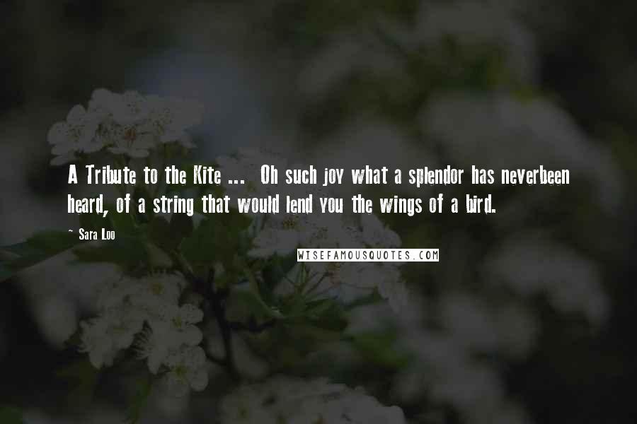 Sara Loo Quotes: A Tribute to the Kite ...  Oh such joy what a splendor has neverbeen heard, of a string that would lend you the wings of a bird.