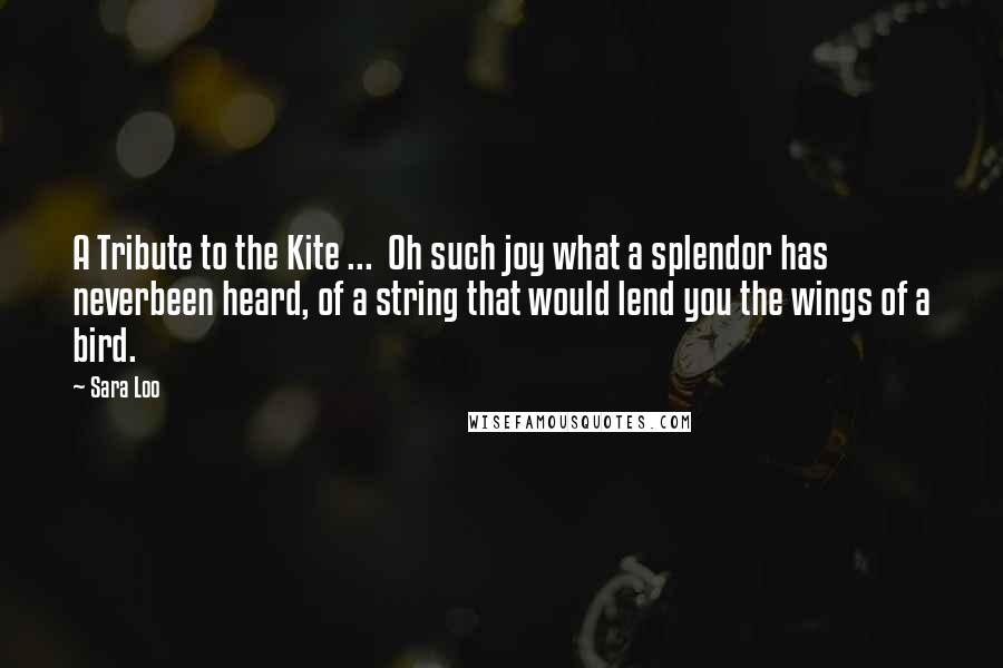 Sara Loo Quotes: A Tribute to the Kite ...  Oh such joy what a splendor has neverbeen heard, of a string that would lend you the wings of a bird.