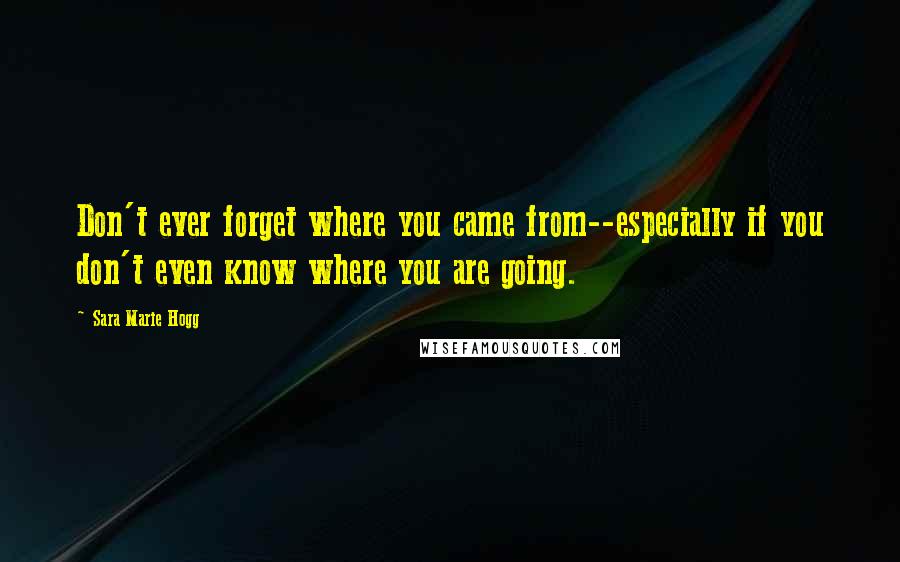 Sara Marie Hogg Quotes: Don't ever forget where you came from--especially if you don't even know where you are going.