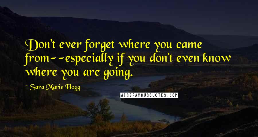 Sara Marie Hogg Quotes: Don't ever forget where you came from--especially if you don't even know where you are going.
