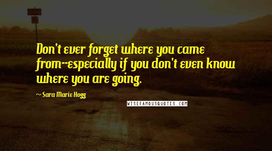 Sara Marie Hogg Quotes: Don't ever forget where you came from--especially if you don't even know where you are going.